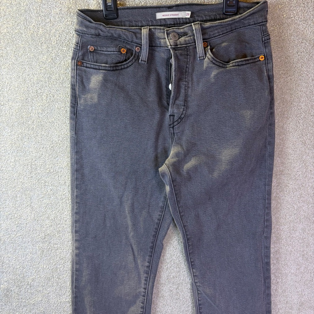 Levi's Wedgie Straight Jeans Women 28 (28x27) Gray High Rise Button Fly Denim